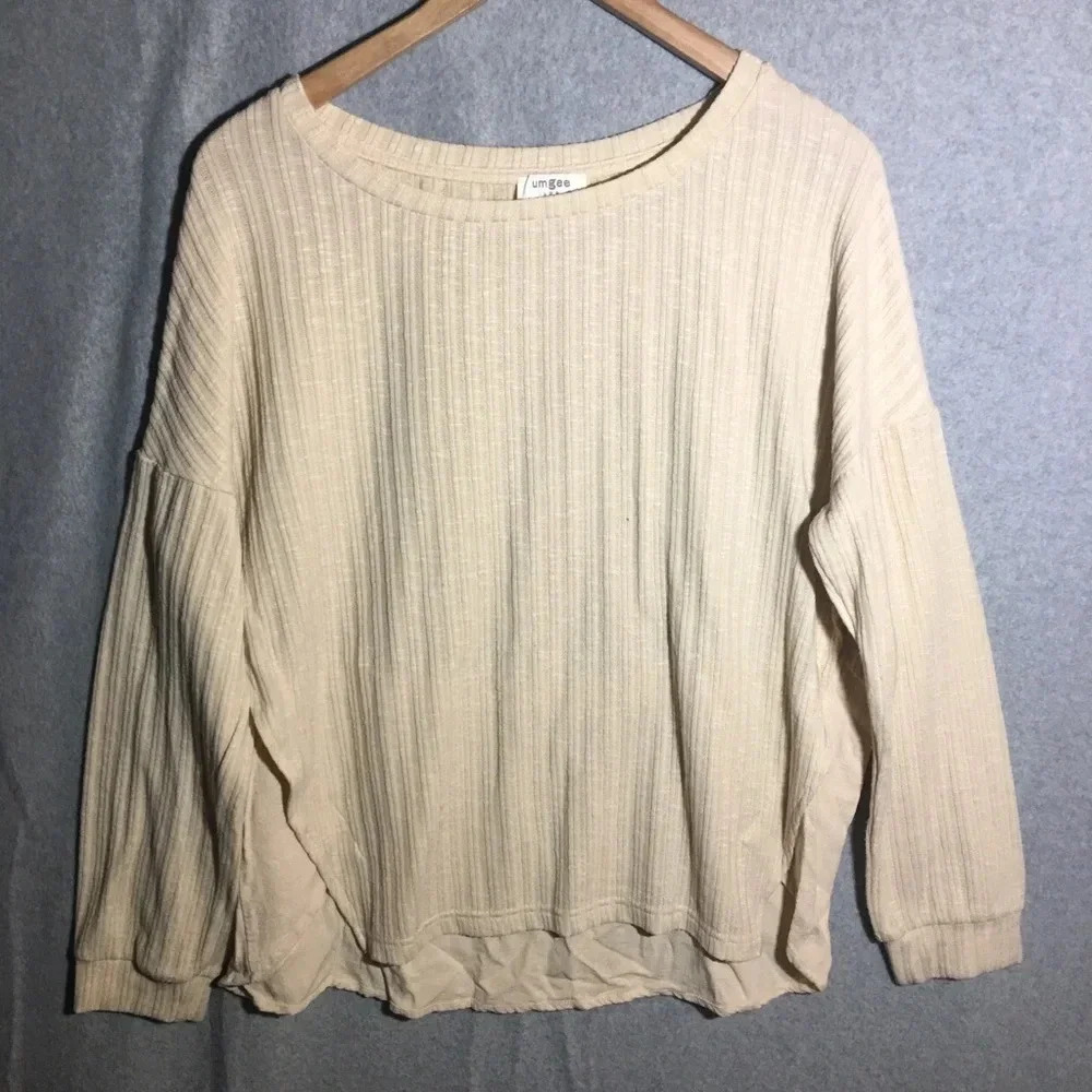 Womens Umgee Sweater Mixed Textures Boho Beachy Cottage Core Neutral Coastal